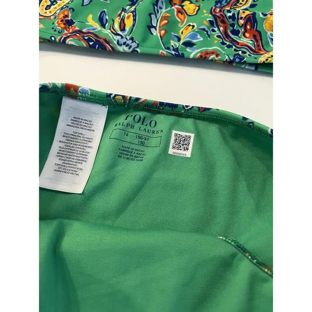 Polo Ralph Lauren Paisley-Print  2-Piece Swimsuit LGirls Green Multi Size 14